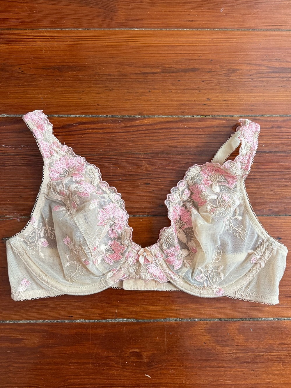Soma Sensuous Lace Unlined Sheer Bra Nude Pink Underwire Sz 34C 💚🍄